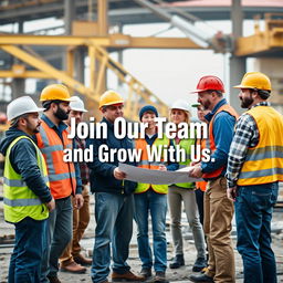 A captivating Facebook cover image focused on labor hiring, depicting a dynamic group of workers from various fields such as construction, manufacturing, and logistics