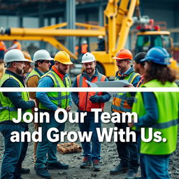 A captivating Facebook cover image focused on labor hiring, depicting a dynamic group of workers from various fields such as construction, manufacturing, and logistics