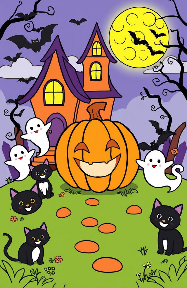 A fun and engaging Halloween coloring book illustration for young children aged 1-6 years