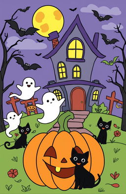 A fun and engaging Halloween coloring book illustration for young children aged 1-6 years