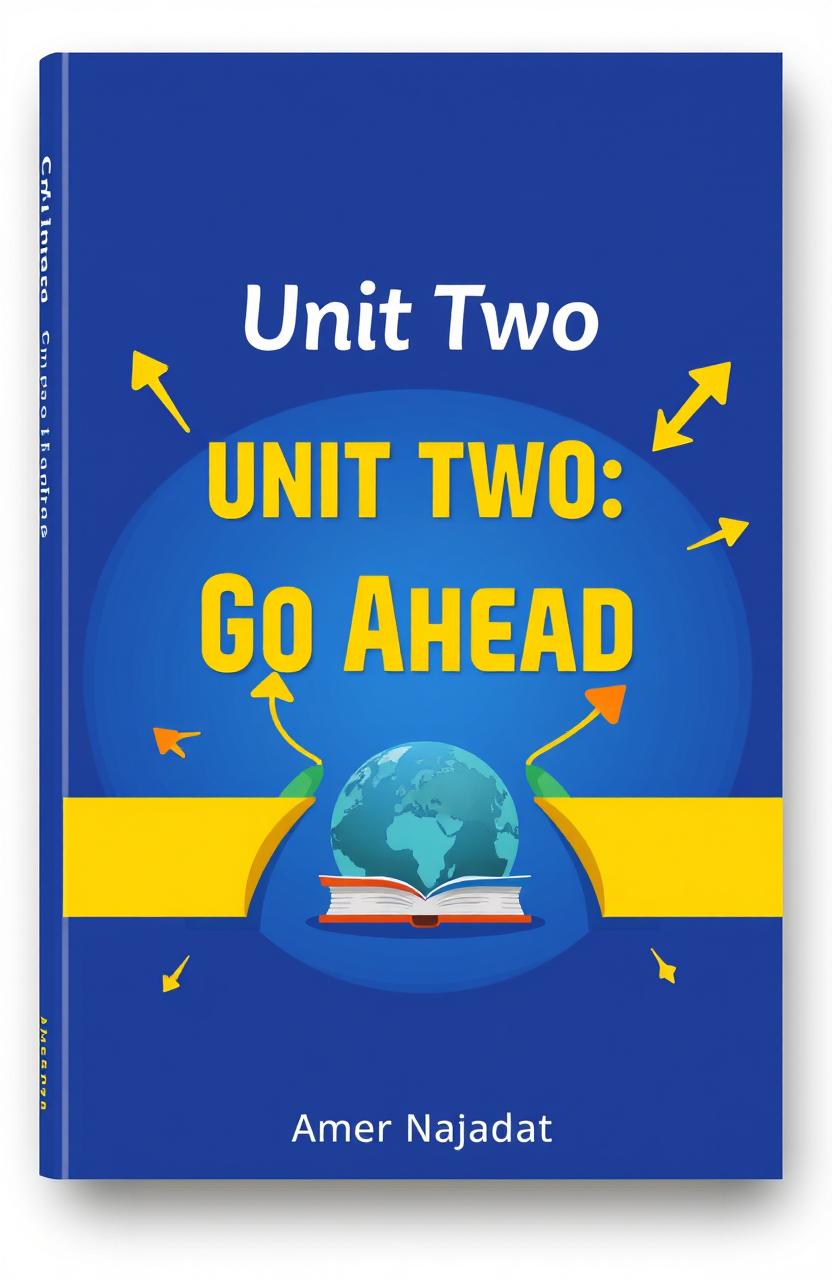 An educational book cover design featuring the title 'Unit Two: Go Ahead' by Amer Najadat