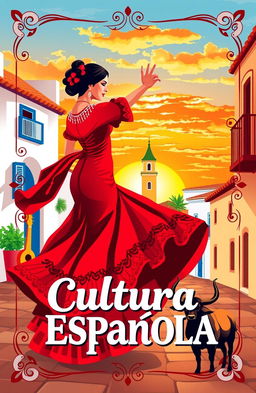 A vibrant and colorful cover page design for a project on Spanish culture titled 'Cultura Española'