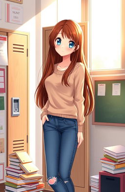 A nostalgic, romantic illustration depicting a beautiful high school scene
