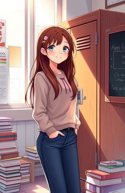 A nostalgic, romantic illustration depicting a beautiful high school scene