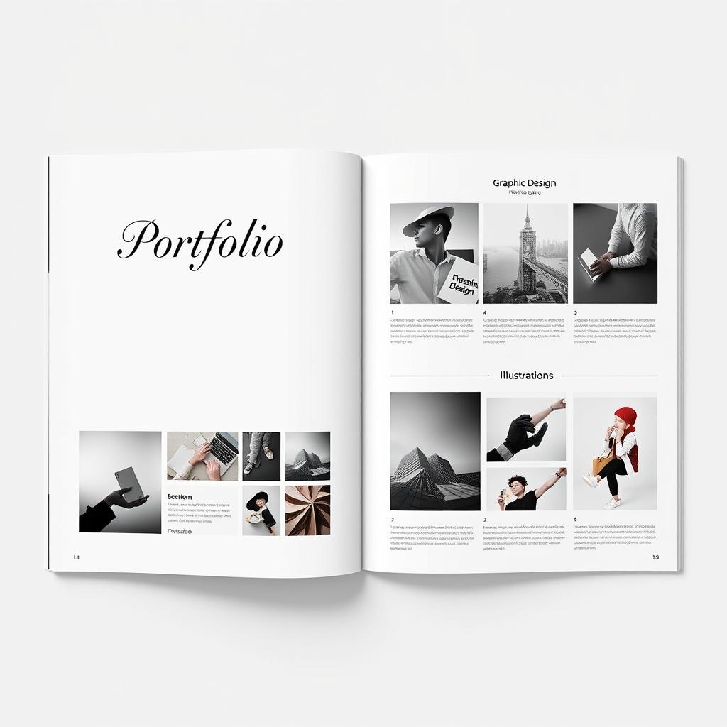 A sleek and professional portfolio layout designed to showcase a variety of work samples