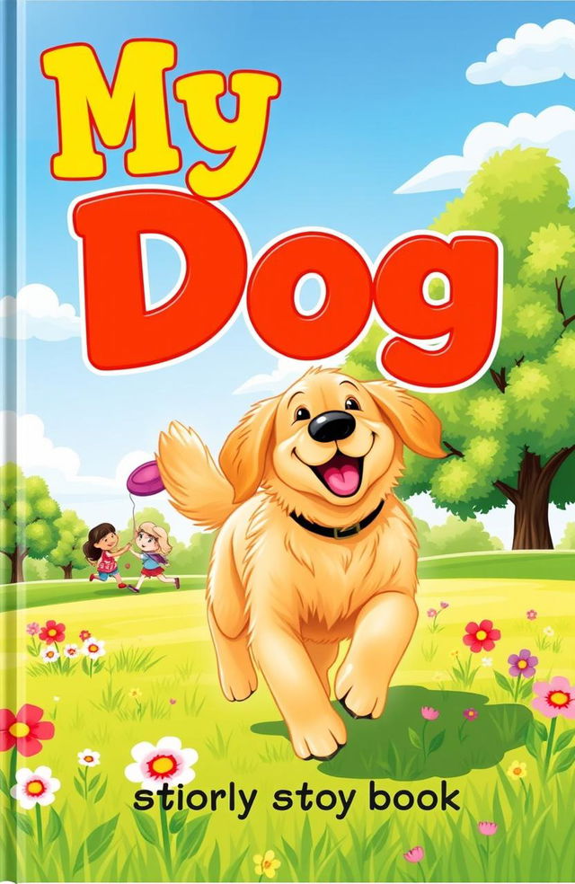 A whimsical and colorful book cover for a storybook titled 'My Dog'