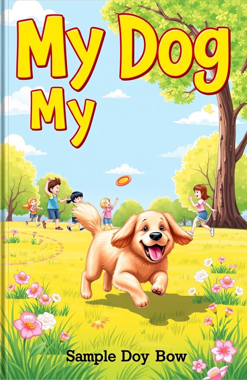 A whimsical and colorful book cover for a storybook titled 'My Dog'