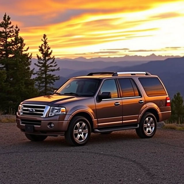 A sleek 2007 Ford Expedition Eddie Bauer, parked on a scenic mountain overlook at sunset