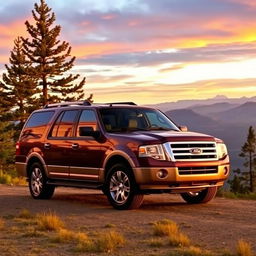 A sleek 2007 Ford Expedition Eddie Bauer, parked on a scenic mountain overlook at sunset