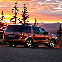 A sleek 2007 Ford Expedition Eddie Bauer, parked on a scenic mountain overlook at sunset