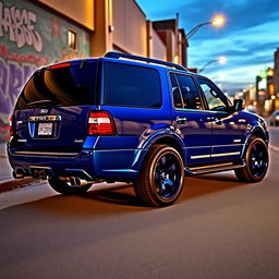 A modified 2007 Ford Expedition Eddie Bauer in a striking blue color, showcasing custom tuning features