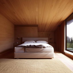 A clean, minimalist bedroom featuring a cozy bed, simple furniture, soft lighting, and uncluttered surfaces.