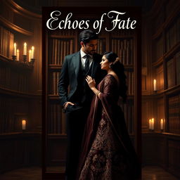 A romantic book cover for a mafia-themed novel titled 'Echoes of Fate,' featuring a tall, handsome Italian mafia man and an elegant Indian mafia princess