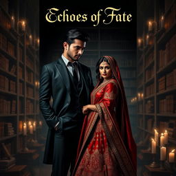 A romantic book cover for the mafia-themed novel 'Echoes of Fate,' showcasing a tall, handsome Italian mafia man with strong, chiseled features and dark hair, exuding a charismatic and mysterious allure