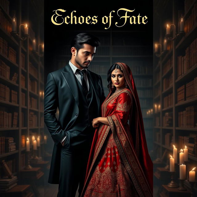 A romantic book cover for the mafia-themed novel 'Echoes of Fate,' showcasing a tall, handsome Italian mafia man with strong, chiseled features and dark hair, exuding a charismatic and mysterious allure