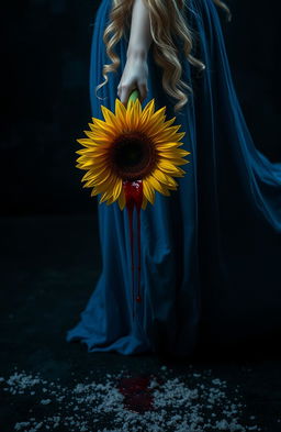 A scene featuring a mysterious blond woman with wavy hair, her lower body prominently displayed