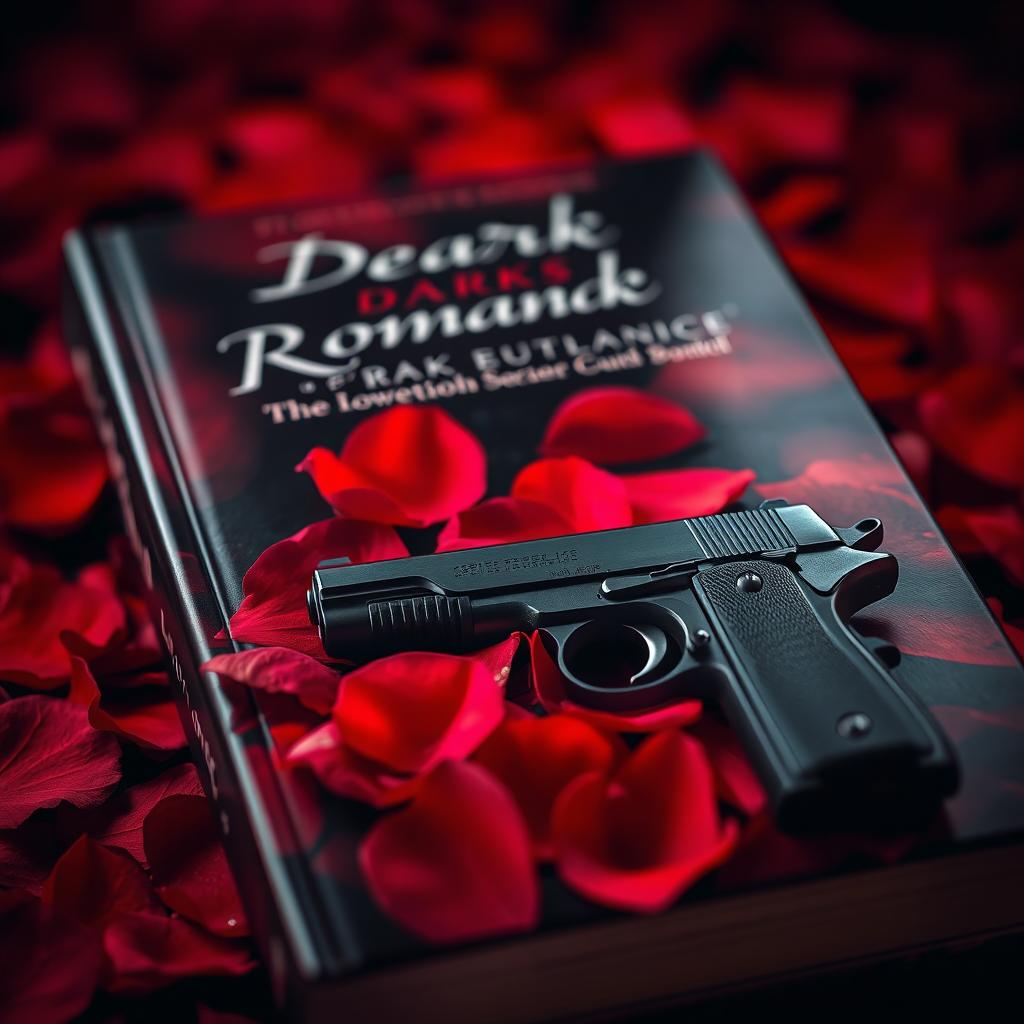 A captivating book cover featuring a pistol elegantly laid on a bed of vibrant rose petals