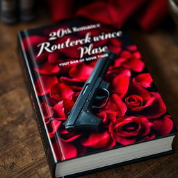 A captivating book cover featuring a pistol elegantly laid on a bed of vibrant rose petals
