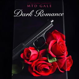 A captivating dark romance book cover featuring a sleek, ominous pistol entwined with vibrant red roses
