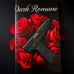 A captivating dark romance book cover featuring a sleek, ominous pistol entwined with vibrant red roses