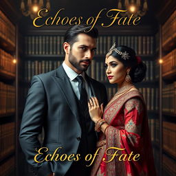 An elegant book cover for the mafia-themed novel 'Echoes of Fate,' featuring a tall, handsome Italian mafia man with no beard and striking blue eyes, exuding a charming and sophisticated aura