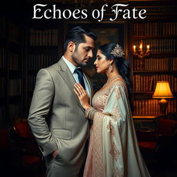 An elegant book cover for the mafia-themed novel 'Echoes of Fate,' featuring a tall, handsome Italian mafia man with no beard and no stubble, showcasing his striking blue eyes