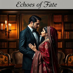 An elegant book cover for the mafia-themed novel 'Echoes of Fate,' featuring a tall, handsome Italian mafia man with no beard and no stubble, showcasing his striking blue eyes