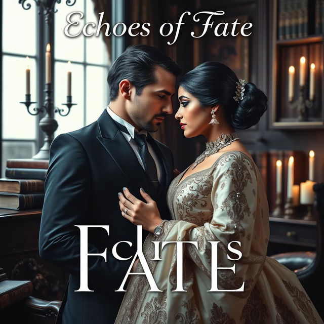 An elegant book cover for the mafia-themed novel 'Echoes of Fate,' showcasing a charming Italian mafia man with striking blue eyes, exuding sophistication and allure