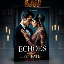 An elegant book cover for the mafia-themed novel 'Echoes of Fate,' showcasing a charming Italian mafia man with striking blue eyes, exuding sophistication and allure