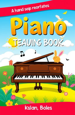A colorful and engaging book cover for a piano teaching book aimed at kids