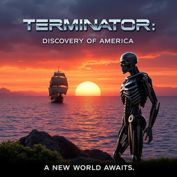 A movie poster that combines elements of the Terminator franchise with the discovery of America