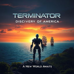 A movie poster that combines elements of the Terminator franchise with the discovery of America