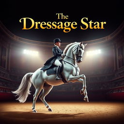 A dramatic and visually striking movie poster featuring an elegant dressage horse and its rider performing in a grand arena