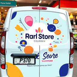 A beautifully designed vinyl sticker for a retail store's transport panel
