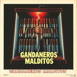 Retro movie poster for a 1970s Spanish horror film titled 'Gandaneros Malditos'