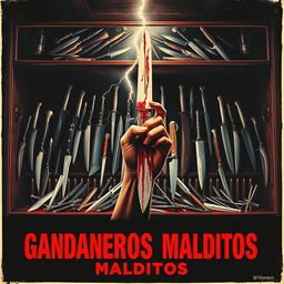 A retro horror movie poster for a fictional Spanish film titled 'Gandaneros Malditos'