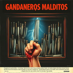 A retro horror movie poster for a fictional Spanish film titled 'Gandaneros Malditos'