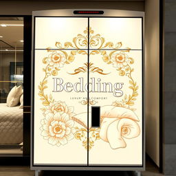 A luxurious vinyl sticker design for a transport panel of a bedding retail store