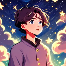 Anime profile picture inspired by Van Gogh's 'Starry Night', featuring an anime character under a swirling starry sky.