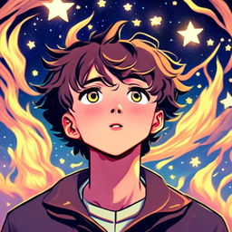 Anime profile picture inspired by Van Gogh's 'Starry Night', featuring an anime character under a swirling starry sky.