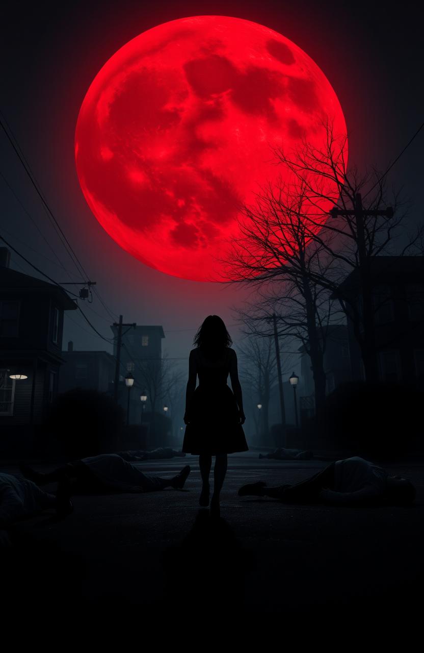 A striking scene in the center featuring a silhouette of a woman resembling Katherine Pierce with her back turned, standing on a dimly lit street