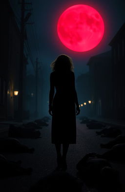 A striking silhouette of a woman resembling Katherine Pierce, positioned in the center of the composition with her back turned