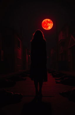 A haunting scene featuring a silhouette of a woman resembling Katherine Pierce, with her back turned, centered in the composition
