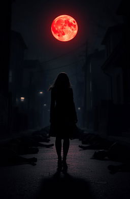 A haunting scene featuring a silhouette of a woman resembling Katherine Pierce, with her back turned, centered in the composition
