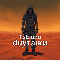 A cover featuring a man in tattered rags standing in a vast desert