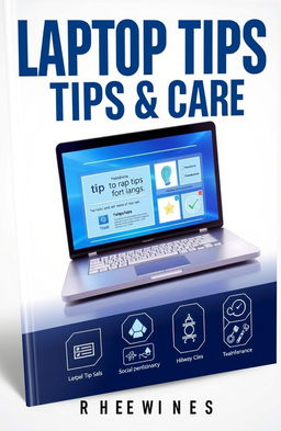 A visually striking book cover for a guide titled 'Laptop Tips & Care'