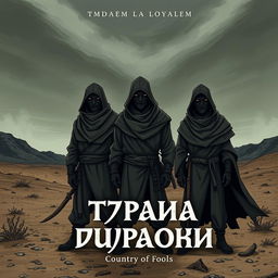 A cover for the book titled 'Страна дураков' (Country of Fools), featuring three men in tattered rags standing together in a barren desert landscape