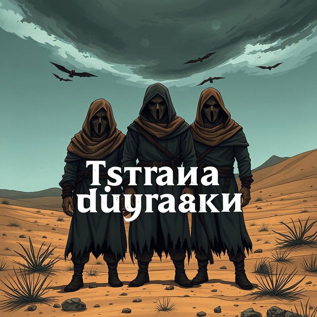 A cover for the book titled 'Страна дураков' (Country of Fools), featuring three men in tattered rags standing together in a barren desert landscape