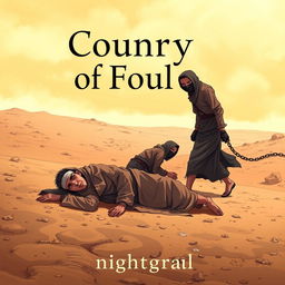 A cover for the book titled 'Country of Fools', depicting three men in tattered rags set against a barren desert backdrop