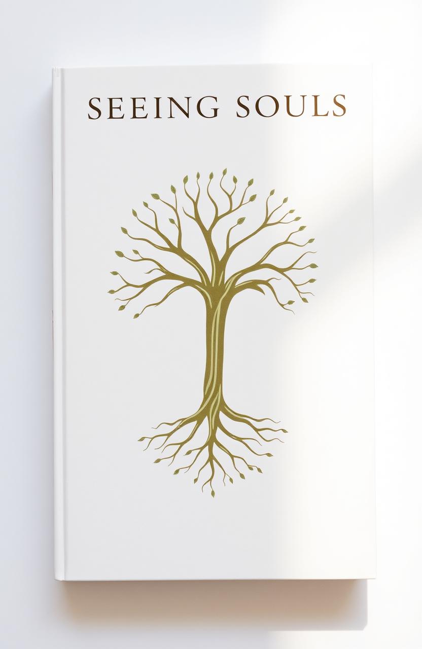 A minimalistic book cover featuring a Yggdrasil tree designed as an amulet, subtly intricate and symbolizing life and interconnectedness